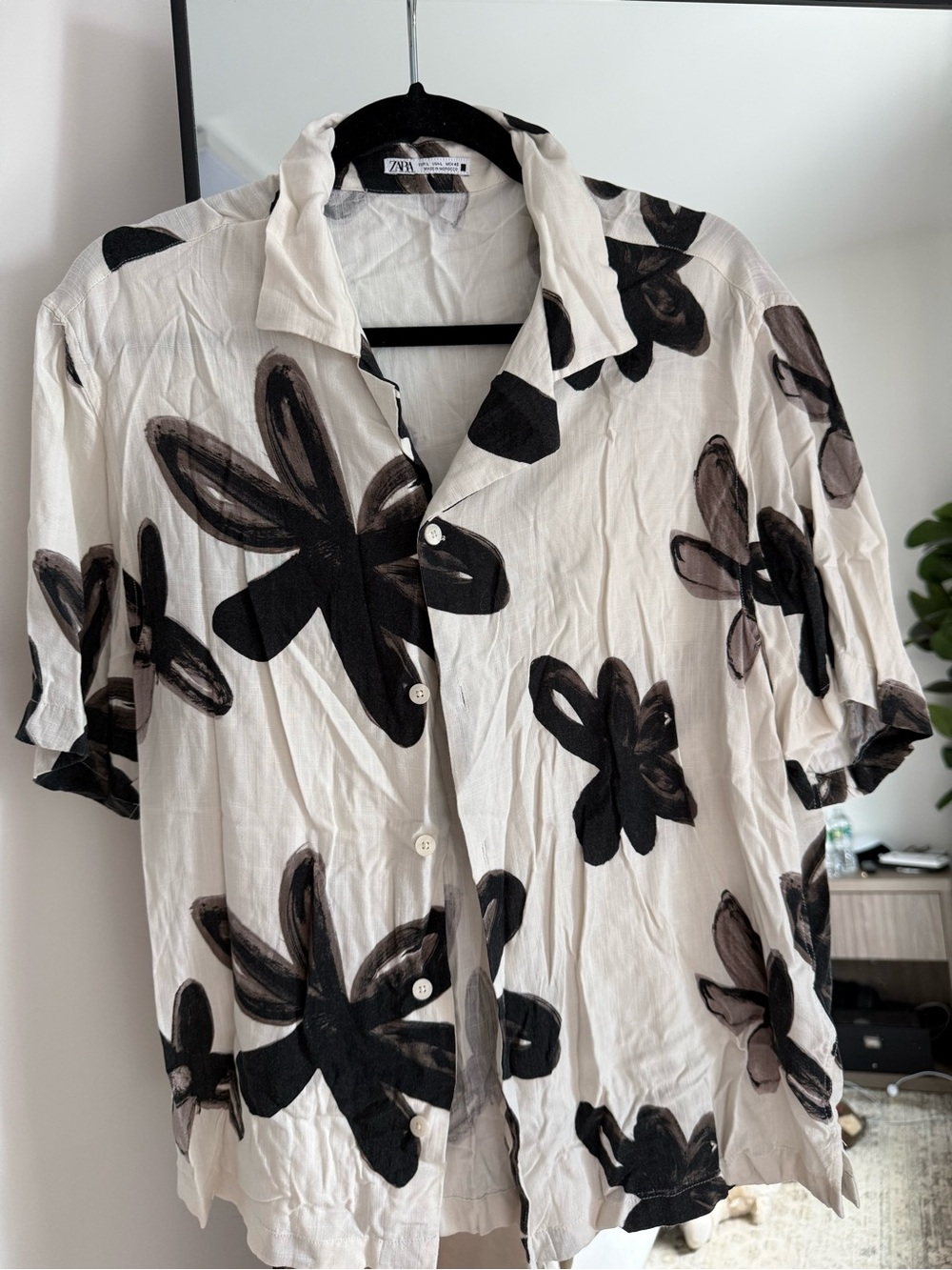 ZARA Cream Shirt with Black Floral Print